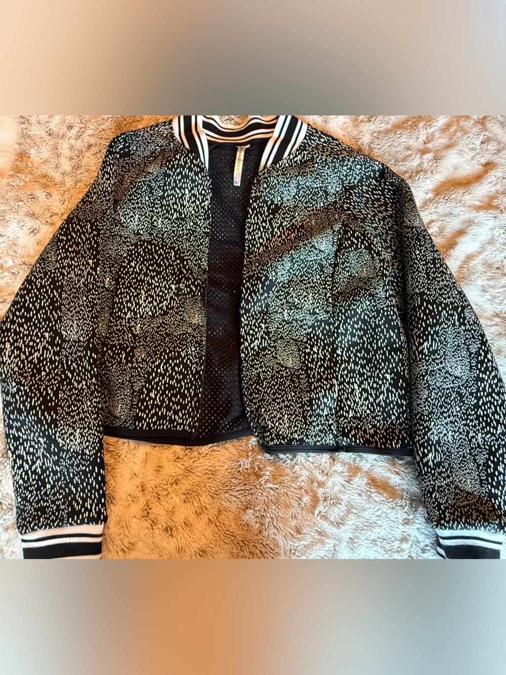 Fabletics Black and White Speckled Bomber Jacket